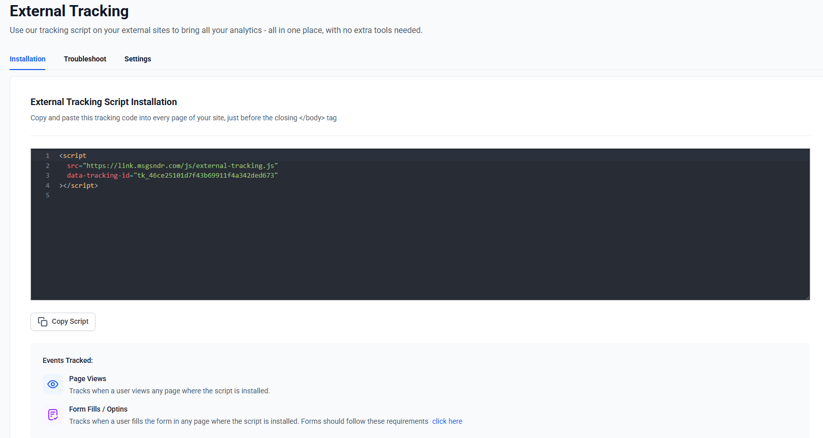 Enable External Tracking